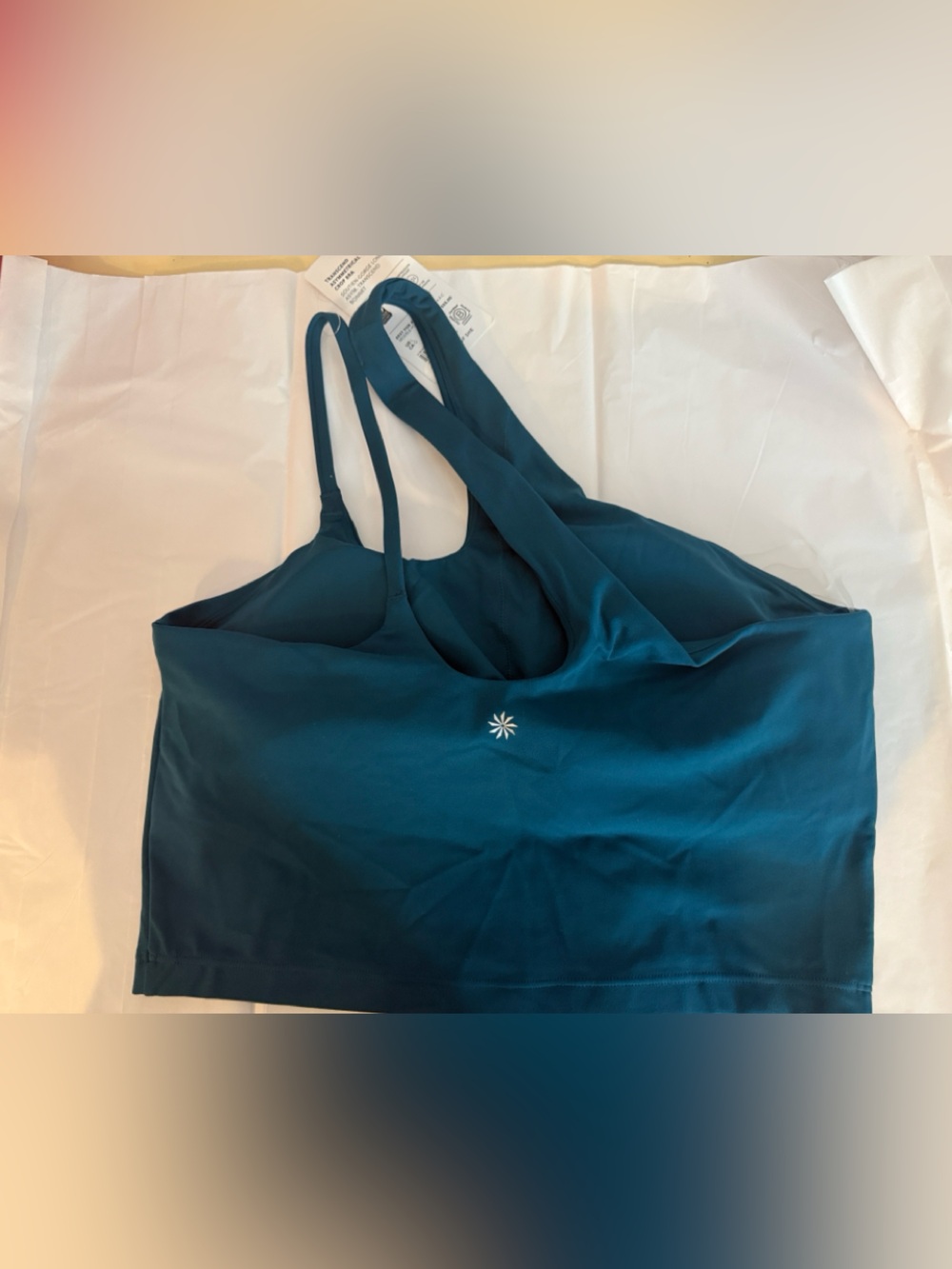 Athleta Transcend Asymmetrical Crop Bra. Costal Teal. Size Large. A-C Cup